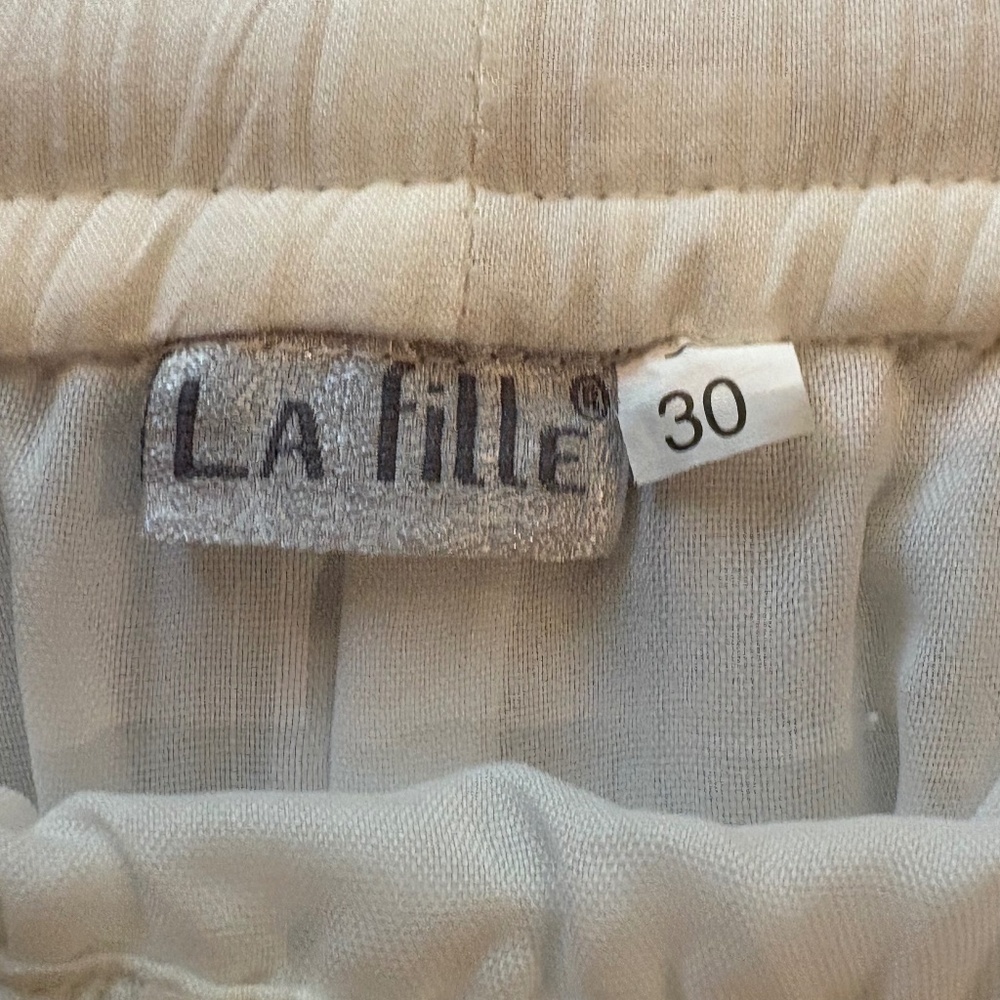LA Fille Ivory/Black/Brown Boho Flowy Midi Skirt w/ Front Waist Tie; Size 30 (M) - Picture 7 of 7
